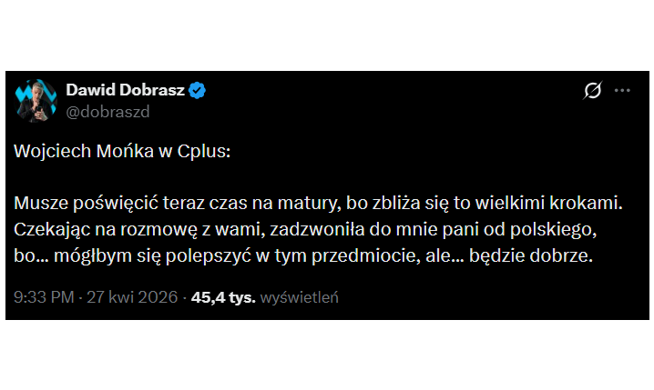 Wojciech Mońka nt. MATUR i telefonu, który otrzymał tuż przed połączeniem z C+ xD